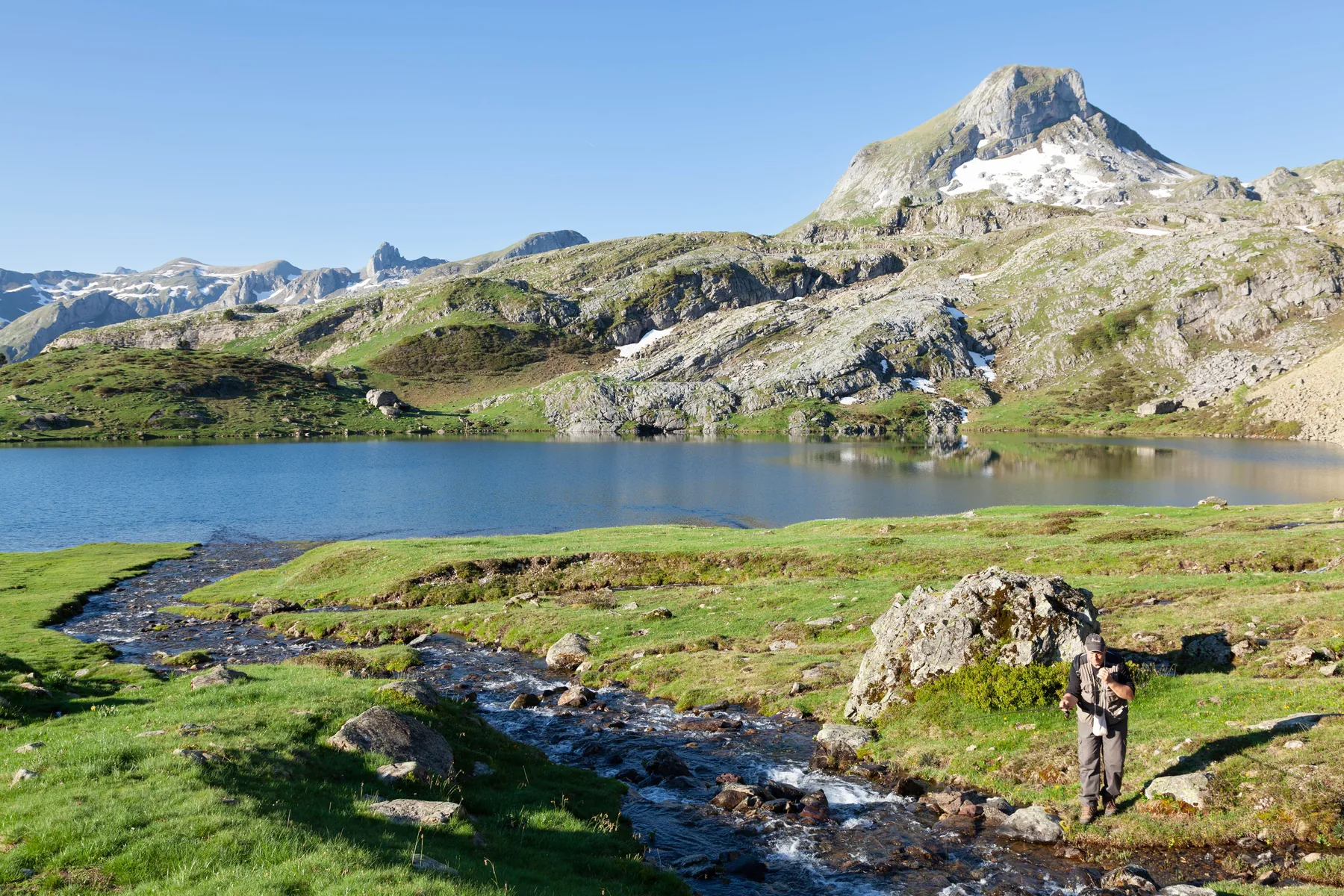 Pêcheur dans un paysage de montagne